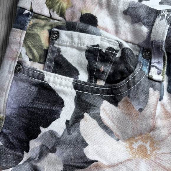 7 For All Mankind Floral Print Ankle Skinny Jeans Size 32 Made In USA - Picture 3 of 14